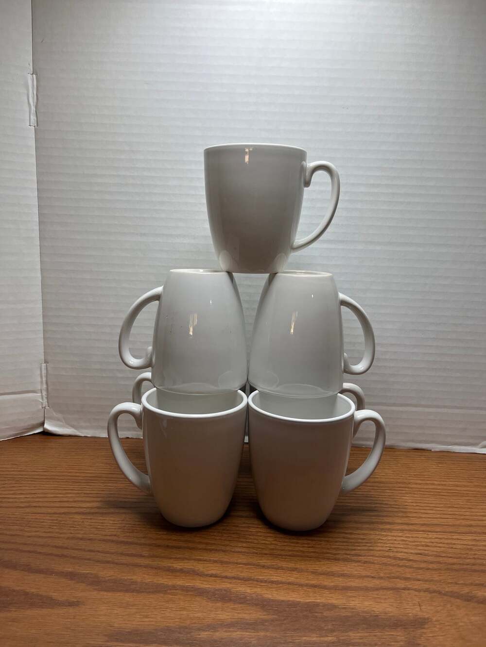 Corelle Stoneware Coffee Mugs Gray White Ceramic Cups Set of 7